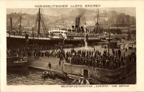 Ak Genova Genua Liguria, Hafen, Reichspostdampfer Goeben, Norddeutscher Lloyd Bremen