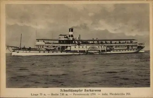 Ak Schnelldampfer Barbarossa, Köln-Düsseldorfer Rheindampfschifffahrt