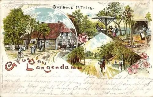 Litho Langendamm Nienburg an der Weser, Gasthaus H. Thies