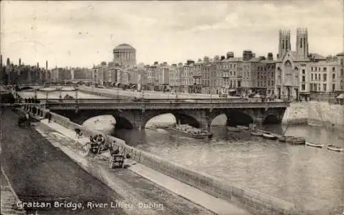 Ak Dublin Irland, Grattan-Brücke, Fluss Liffey