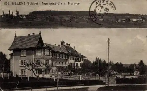 Ak Billens Hennens Kanton Freiburg, Gesamtansicht, Hospiz