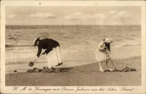 Ak Scheveningen Den Haag Südholland, Königin Wilhelmina der Niederlande, Prinzessin Juliana, Strand