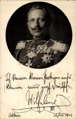 Ak Kaiser Wilhelm II., Portrait, Ich kenne keine Parteien mehr, Zitat 1914