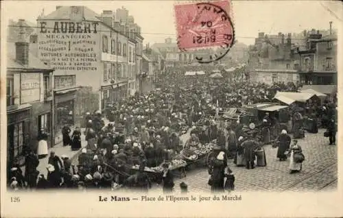 Ak Le Mans Sarthe, Place de l’Eperon, Markt