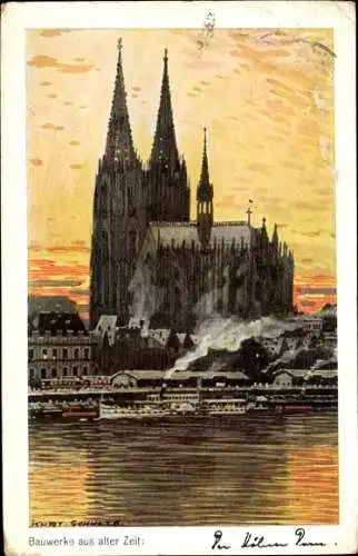 Künstler Ak Schulte, E., Köln am Rhein, Dom, Salondampfer