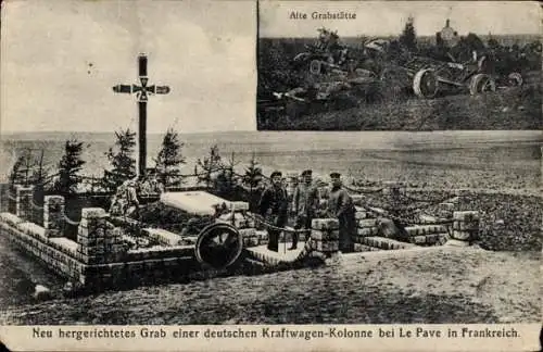 Ak Le Pavé Verdun Lothringen Meuse, Neu hergerichtetes Grab einer dt. Kraftwagen Kolonne, I. WK