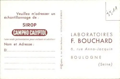 Ak Boulogne Billancourt Hauts de Seine, Reklame, Laboratoires F. Bouchard, Sirop Campho Calyptol