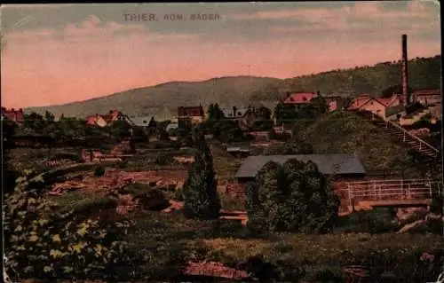 Ak Trier an der Mosel, Römische Bäder, Dämmerung, Schornstein