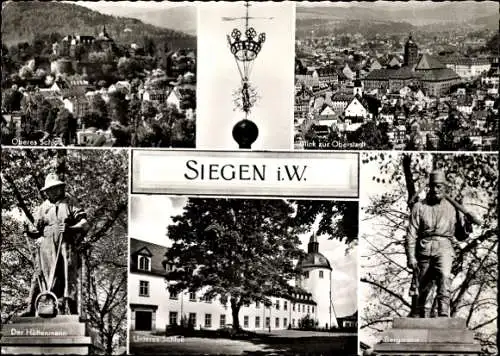 Ak Siegen in Westfalen, Oberes Schloss, Oberstadt, Hüttenmann, Bergmann, Unteres Schloss