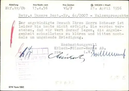 Ak Siegen in Westfalen, Kölsch-Fölzer-Werke, Schriftsache