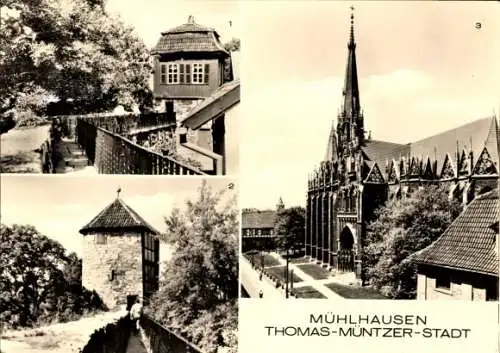 Ak Mühlhausen in Thüringen, Wehrgang, Stadtmauer, Thomas-Müntzer-Gedenkstätte, Marienkirche