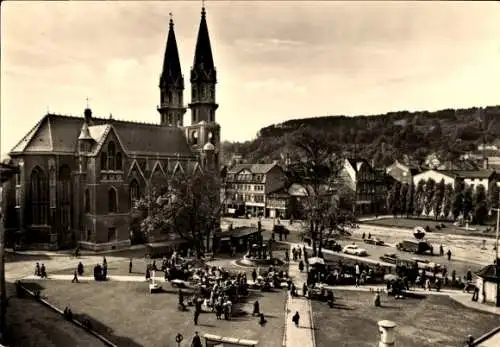 Ak Meiningen in Thüringen, Platz der Republik, Kirche