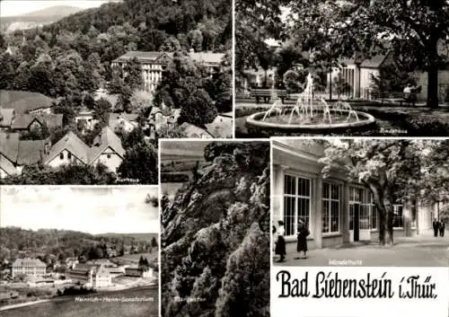 Ak Bad Liebenstein im Thüringer Wald, Badehaus, Kurhaus, Wanderhütte, Heinrich-Mann-Sanatorium