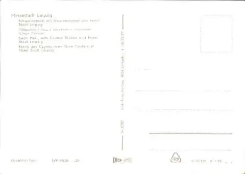 Ak Leipzig in Sachsen, Schwanenteich, Hauptbahnhof, Hotel Stadt Leipzig