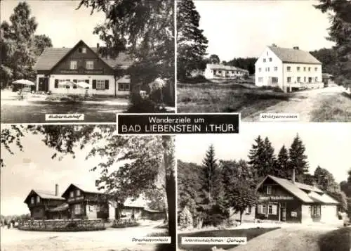 Ak Bad Liebenstein im Thüringer Wald, Hubertushof, Waldschlößchen, Dreiherrnstein, Krätzersrasen