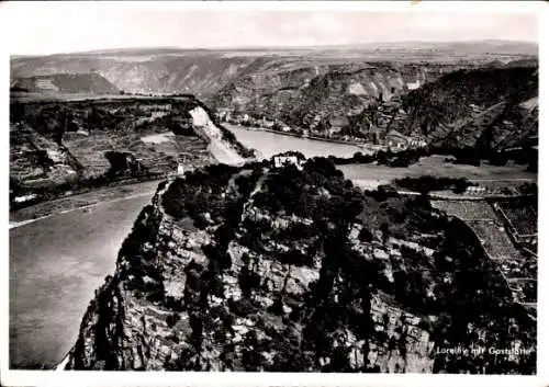 Ak Sankt Goarshausen am Rhein, Loreley, Fliegeraufnahme