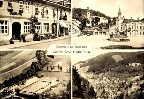 Ak Leutenberg in Thüringen, Gesamtansicht, Marktplatz, Freibad, Gaststätte zur Garküche