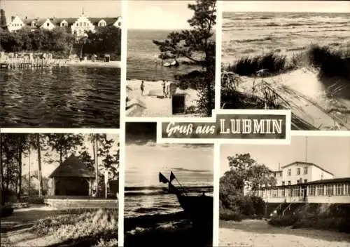 Ak Ostseebad Lubmin in Pommern, Philipp-Müller-Heim, Strand, Musikpavillon, Konsum-Hotel Am Meer