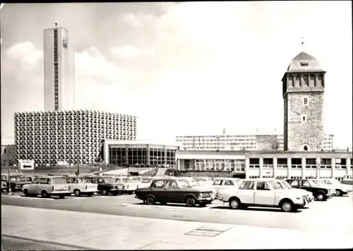 Ak Karl Marx Stadt Chemnitz in Sachsen, Stadthalle, Roter Turm, Autos