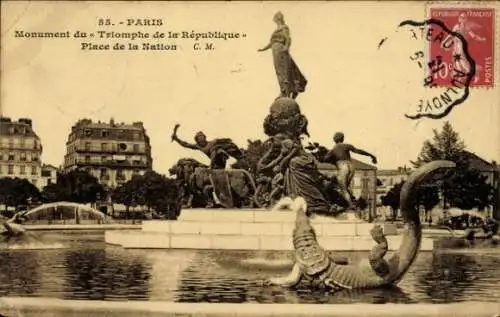 Ak Paris XII, Place de la Nation, Denkmal des Triumphs der Republik