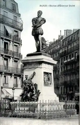 Ak Paris, Statue von Étienne Dolet