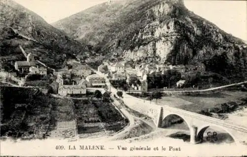 Ak La Malène Lozère, vue generale, Pont