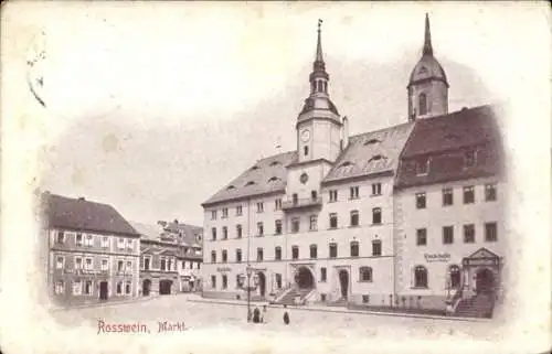 Ak Roßwein in Sachsen, Markt, Rathaus, Ratskeller