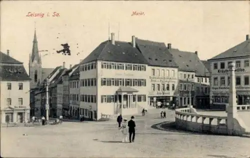 Ak Leisnig in Sachsen, Markt, Kirche, Geschäfte