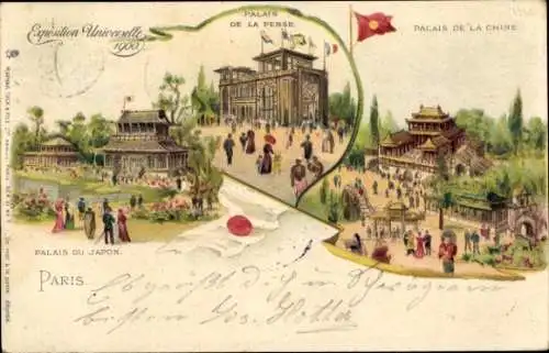 Litho Paris, Weltausstellung 1900, Palast von Japan, Palast von Persien, Palast von China