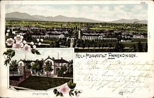 Litho Emmendingen im Breisgau Baden, Panorama, Heil- und Pfleganstalt, Haupteingang