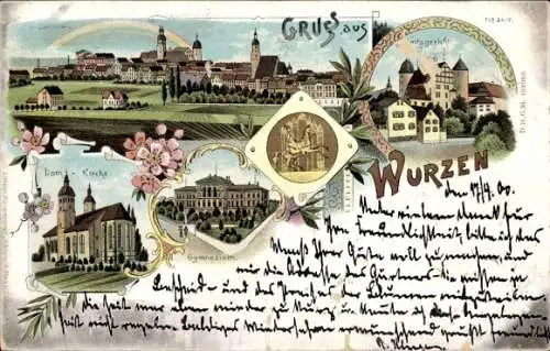 Litho Wurzen in Sachsen, Amtsgericht, Domkirche, Gymnasium