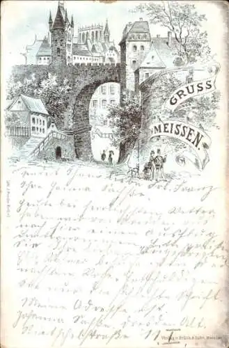 Litho Meißen an der Elbe, Schloss