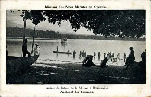 Ak Bougainville Salomon Islands Salomon Inseln Pazifik, Ankunft des Missionsbootes