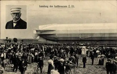 Ak Graf Zeppelin mit seinem Luftschiff, Starrluftschiff auf einem Feld, Zuschauer