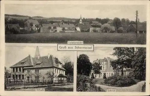 Ak Trzemeszno Lubuskie Schermeisel Ostbrandenburg, Gesamtansicht, Schule, Schloss