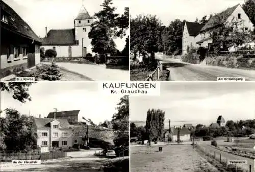 Ak Kaufungen Limbach Oberfrohna Sachsen, Kirche, Hauptstraße, Ortseingang