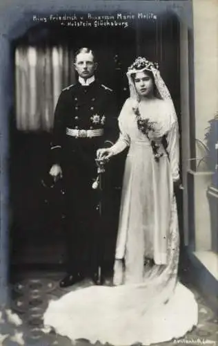 Ak Prinz Friedrich von Holstein Glücksburg, Hochzeit mit Maria Melita zu Hohenlohe Langenburg