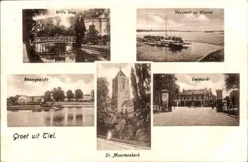 Ak Tiel Gelderland, Blick auf den Fluss, Viehmarkt, Fähre