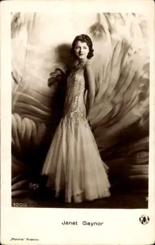 Ak Schauspielerin Janet Gaynor, Porträt, Kleid