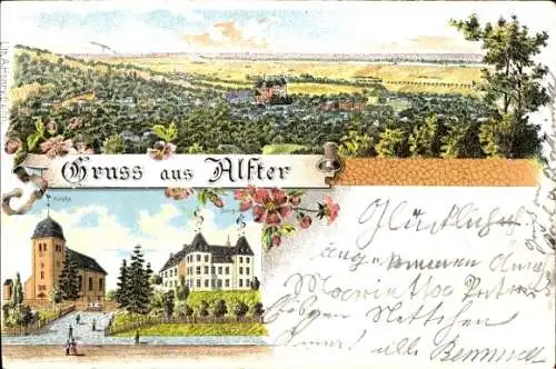 Litho Alfter Nordrhein Westfalen, Panorama, Kirche, Burg