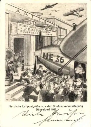 Ganzsachen Ak Peters, P., Düsseldorf am Rhein, Briefmarkenausstellung 1936, Luftpost, HE 36