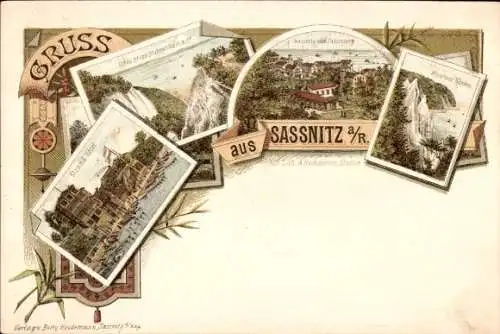 Litho Sassnitz auf Rügen, Strandhotel, Wissower Klinken, Schlucht von Stubbenkammer