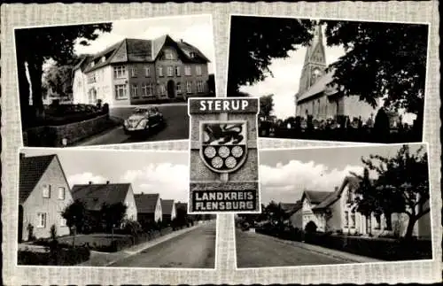 Ak Sterup in Angeln, Kirche, Siedlung, Wappen