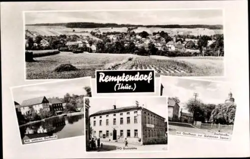 Ak Remptendorf Thüringen, Dorfteich, Gasthaus zur Goldenen Sonne, HO Gaststätte, Totale