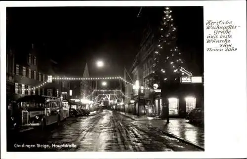 Ak Geislingen an der Steige, Hauptstraße, Nacht, Weihnachtsbeleuchtung, Tannenbaum