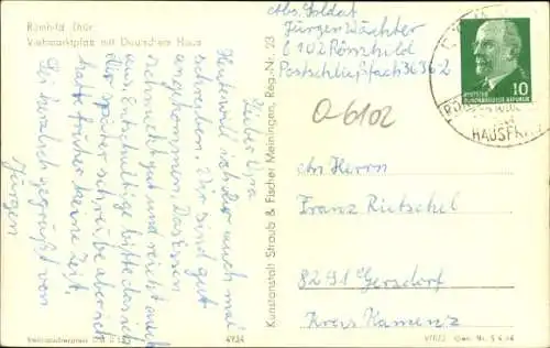 Ak Römhild in Thüringen, Viehmarktplatz mit Deutschem Haus