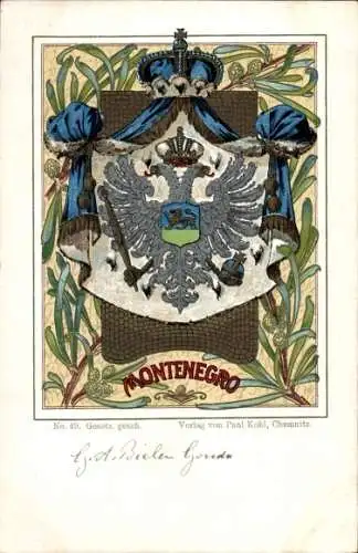 Wappen Litho Montenegro, Paul Kohl Chemnitz No. 49