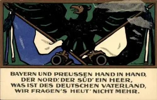 Künstler Ak Nationaler Frauendienst Frankfurt Main 1914, Bayern und Preußen Hand in Hand