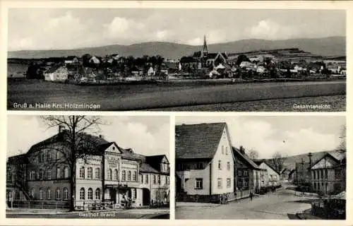 Ak Halle im Weserbergland, Gasthof Brand, Straßenpartie, Panorama