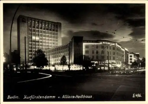 Ak Berlin Charlottenburg, Kurfürstendamm, Allianz-Hochhaus